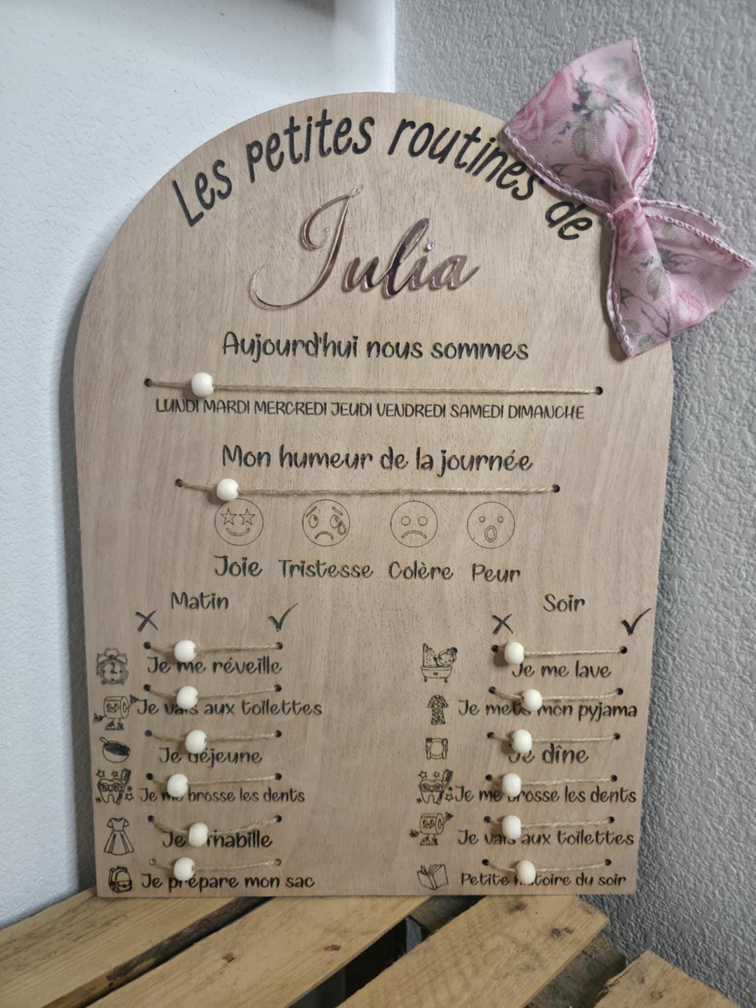Panneau routine enfant personnalisé en bois – Tableau Montessori routines matin et soir – Cadeau enfant