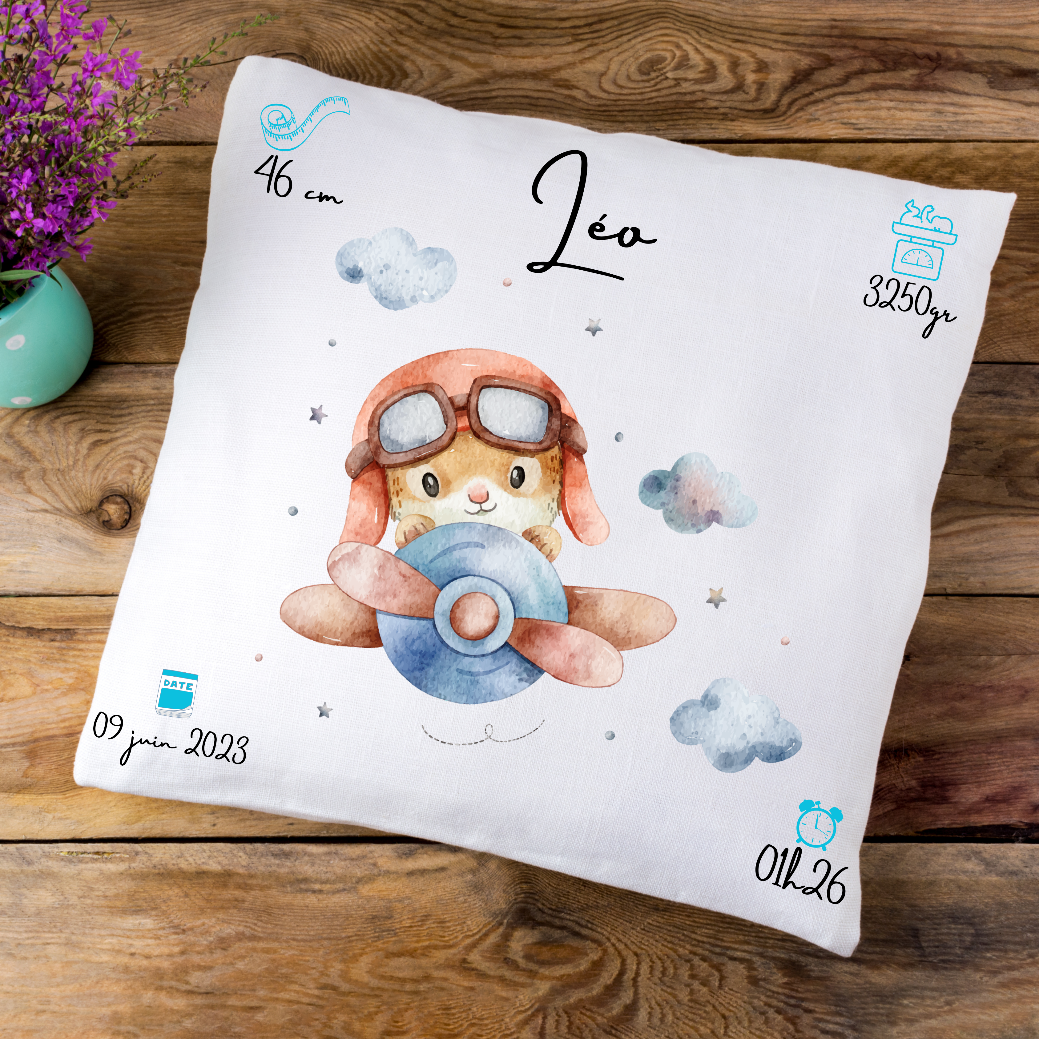 Coussin de naissance personnalisée